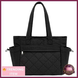 Lightweight Puffer Tote Bag with Zipper Large Quilted Shoulder Handbag